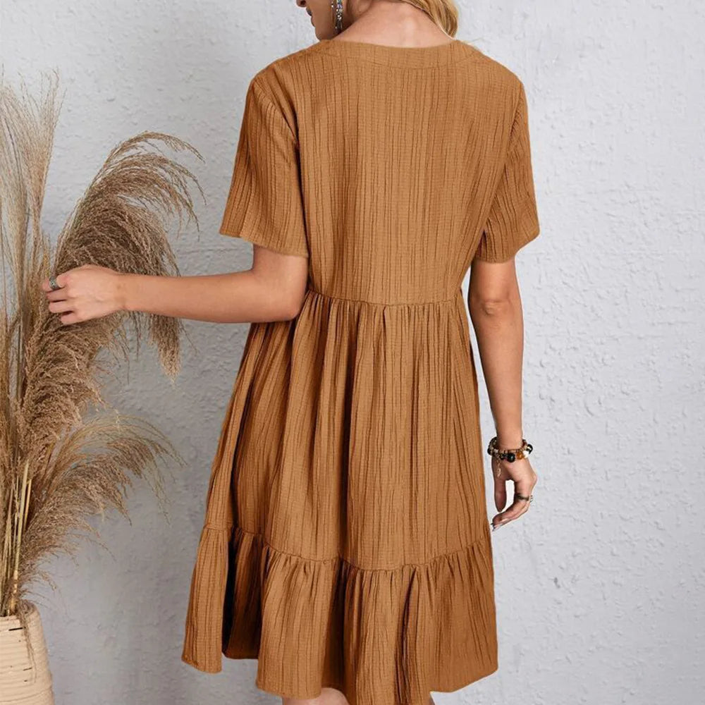 Casual V Neck Vintage Loose Vestidos