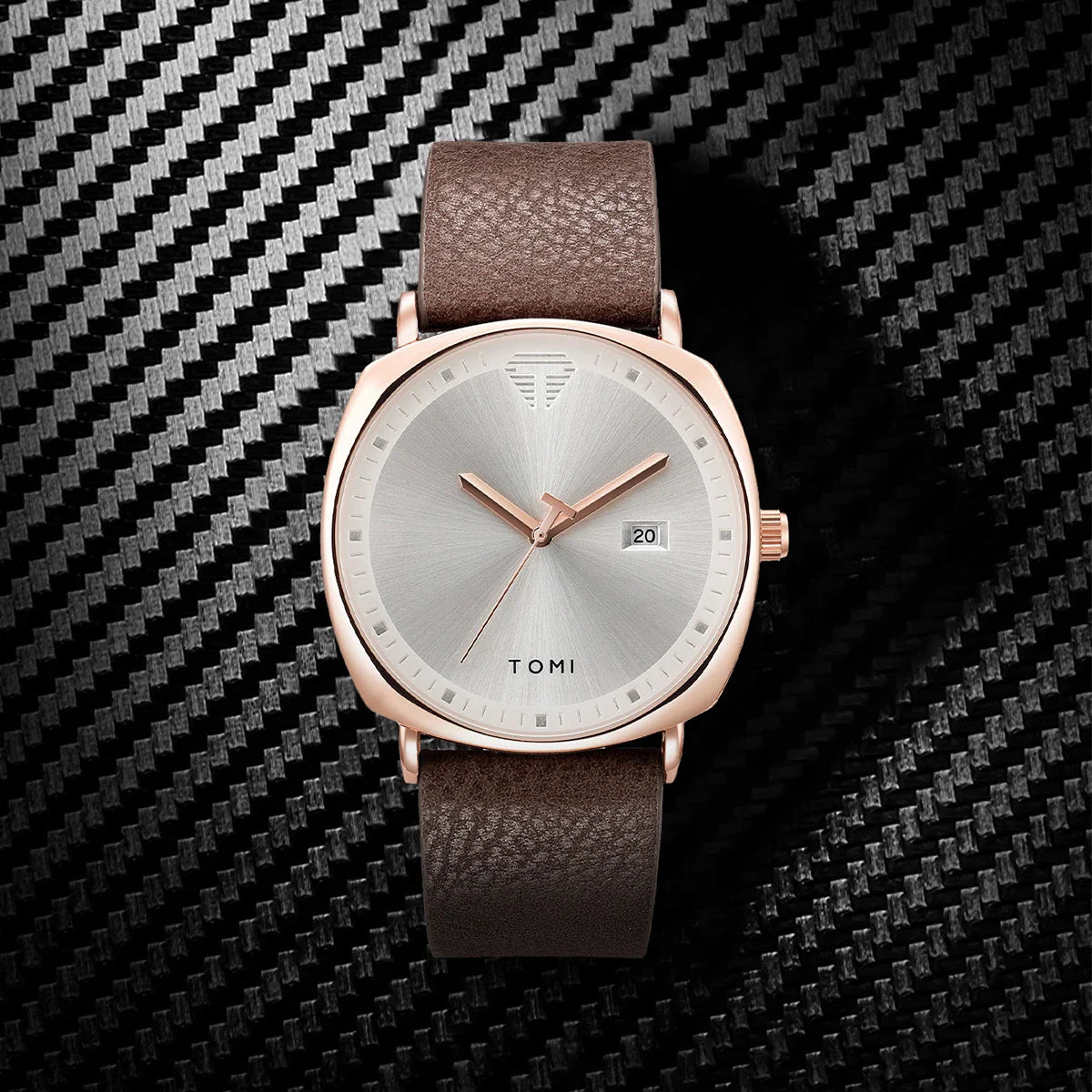Sleek Square Dial Watch with Brown Leather Strap