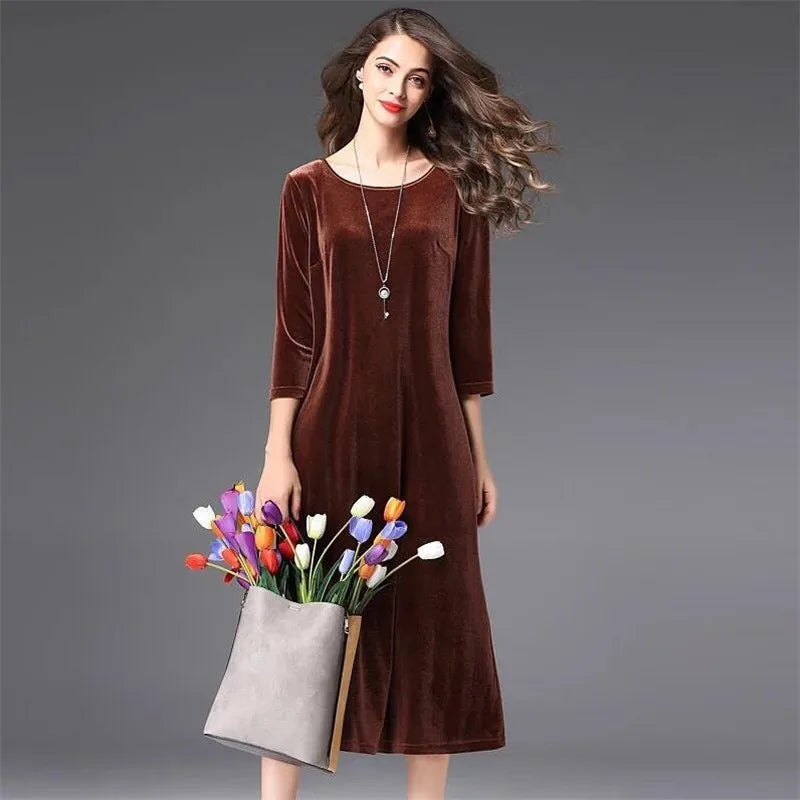 High Quality Winter Velvet Ladies Casual Dress