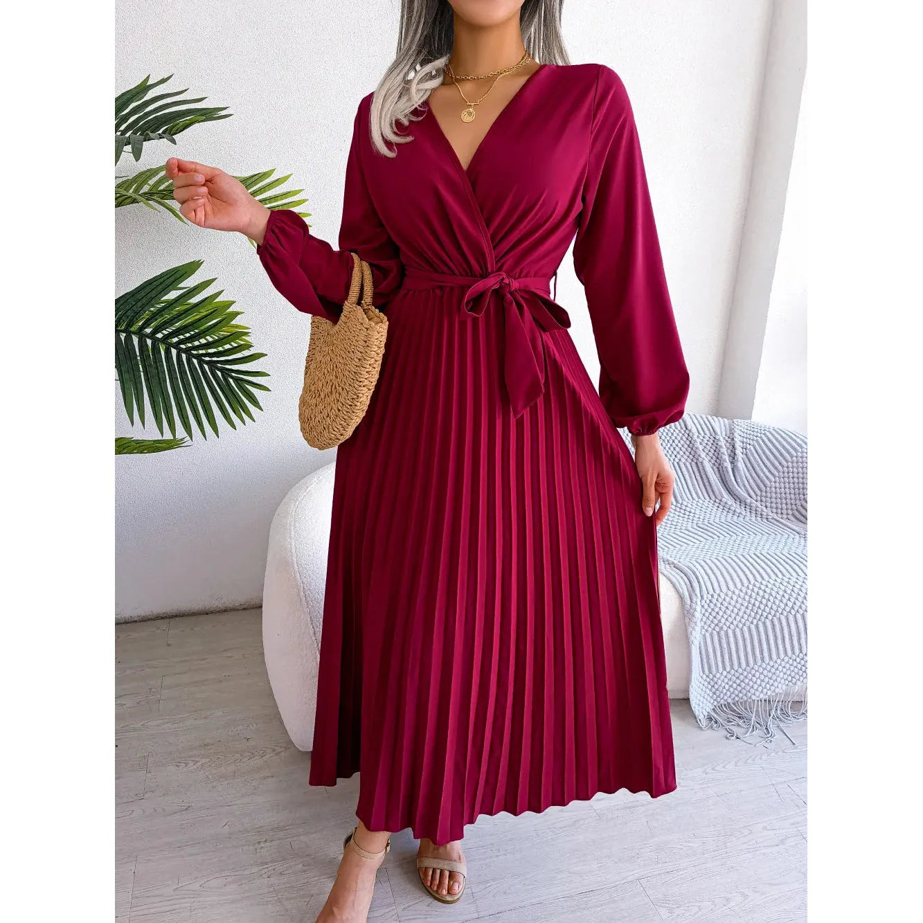 Big Swing Pleated Long Dress Roupas Feminina