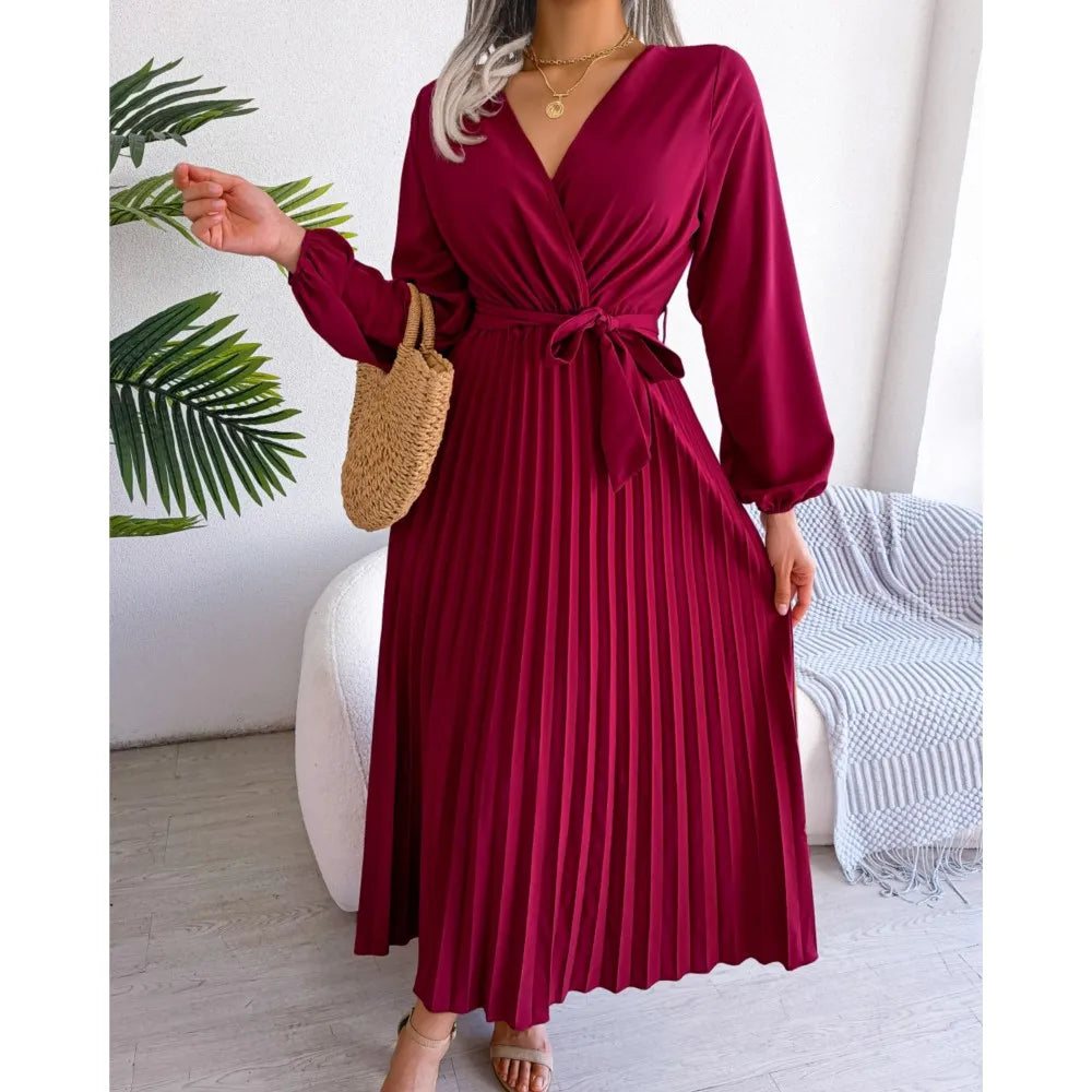 Big Swing Pleated Long Dress Roupas Feminina
