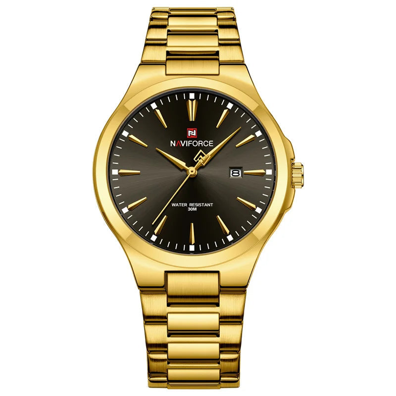 Men's Stainless Steel Watch with Blue Dial and Date Display
