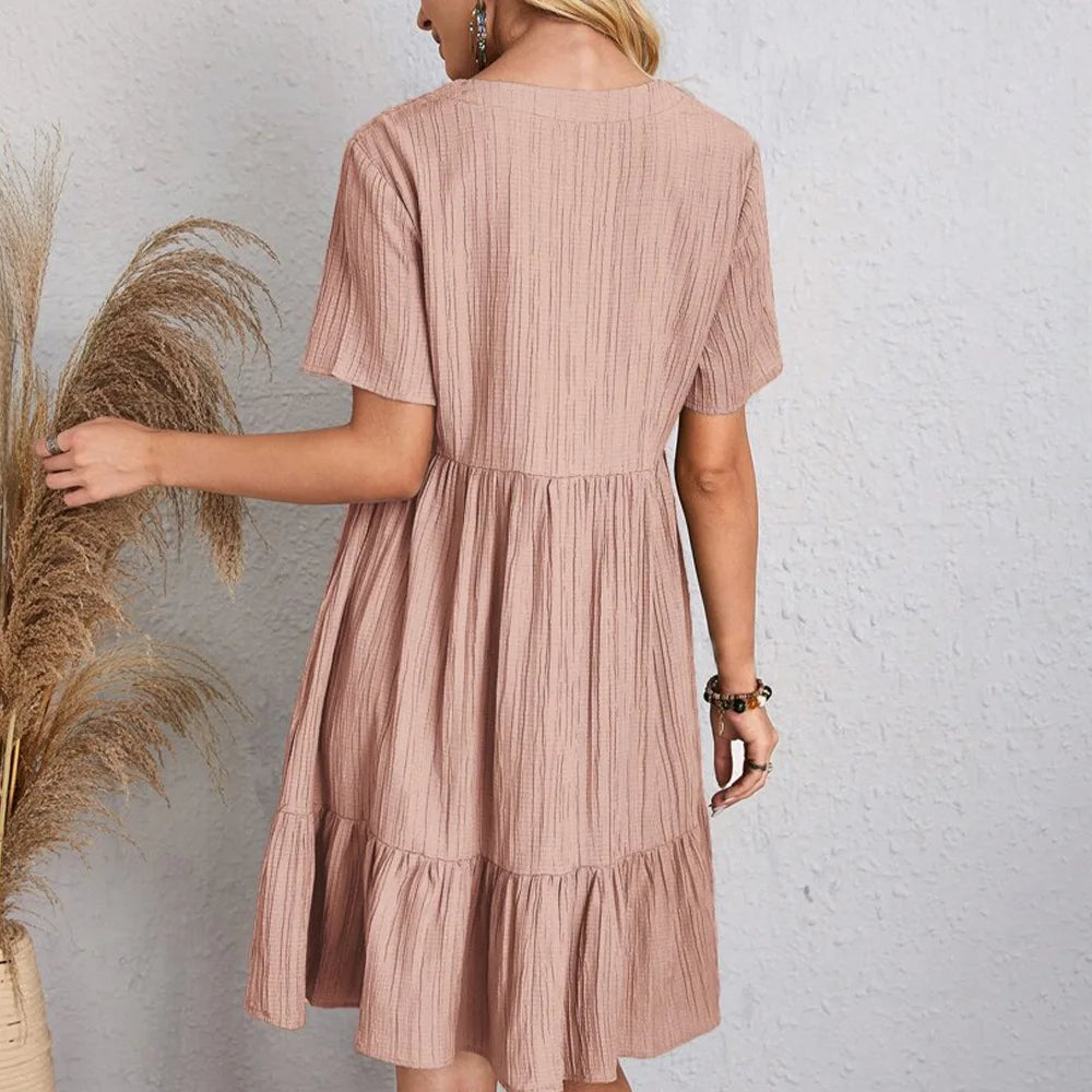 Casual V Neck Vintage Loose Vestidos