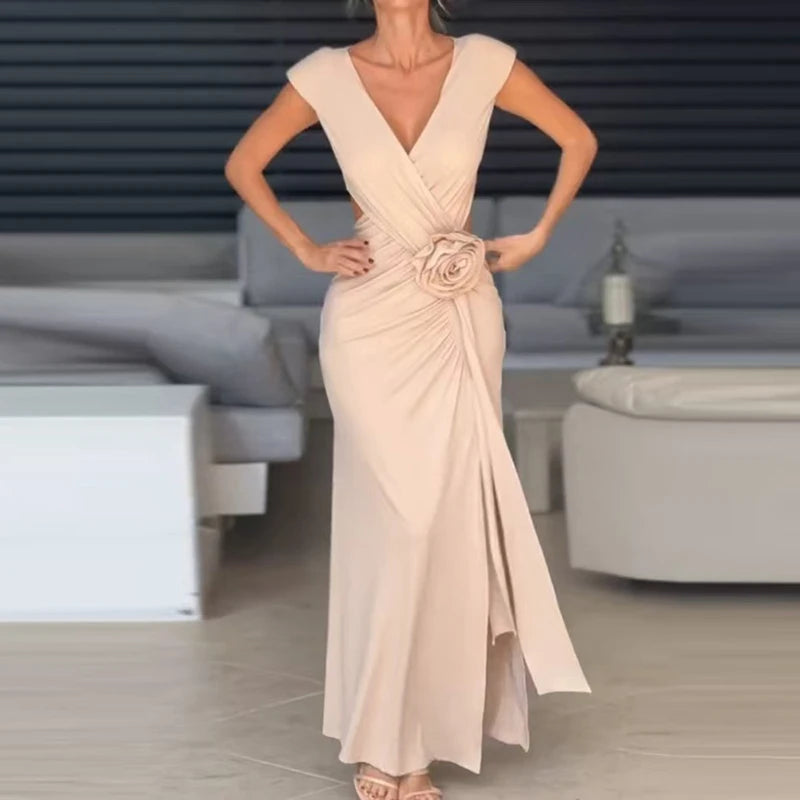 Elegant Wrap Dress with Floral Detail