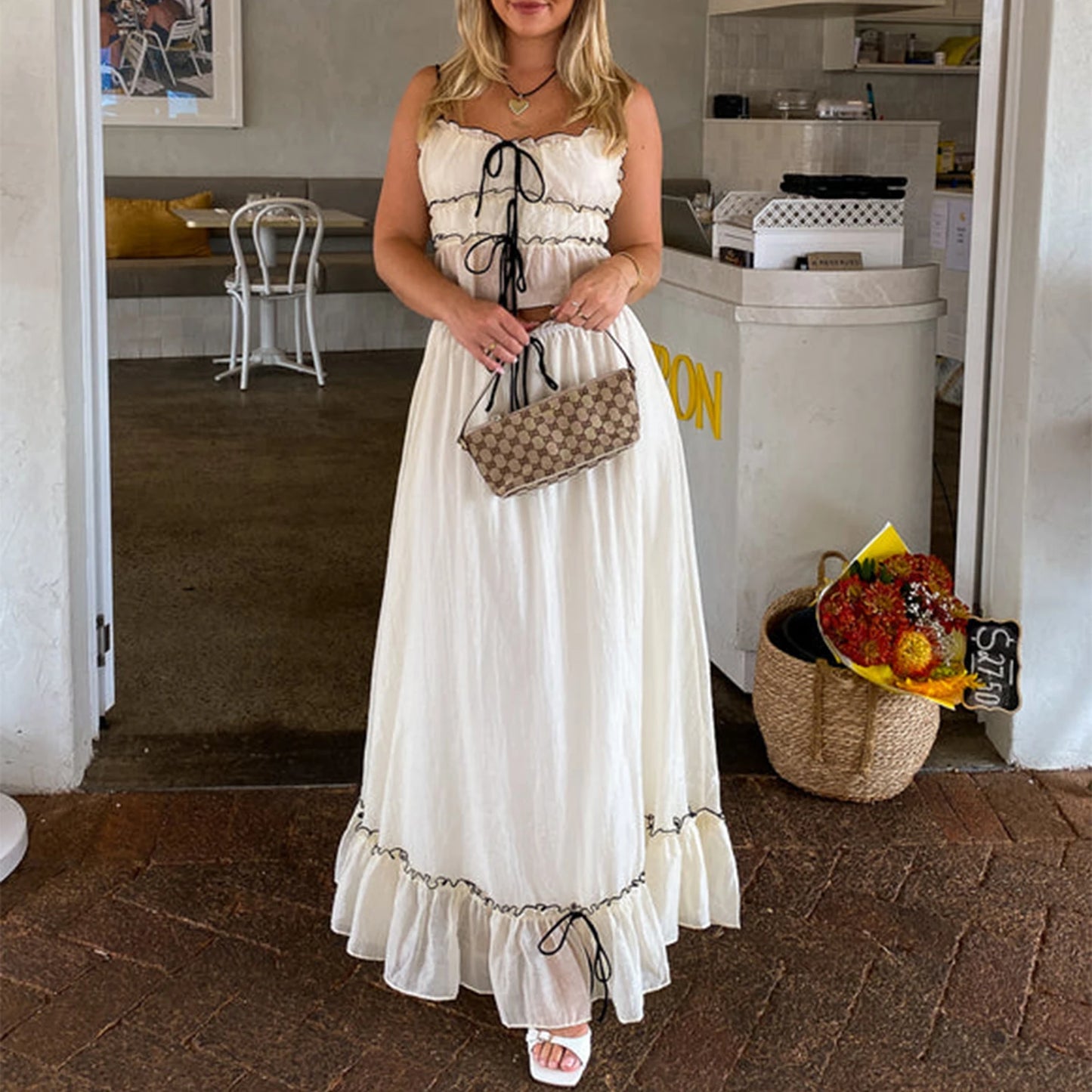 Chic Café Vibes: Graceful in White Maxi Dress