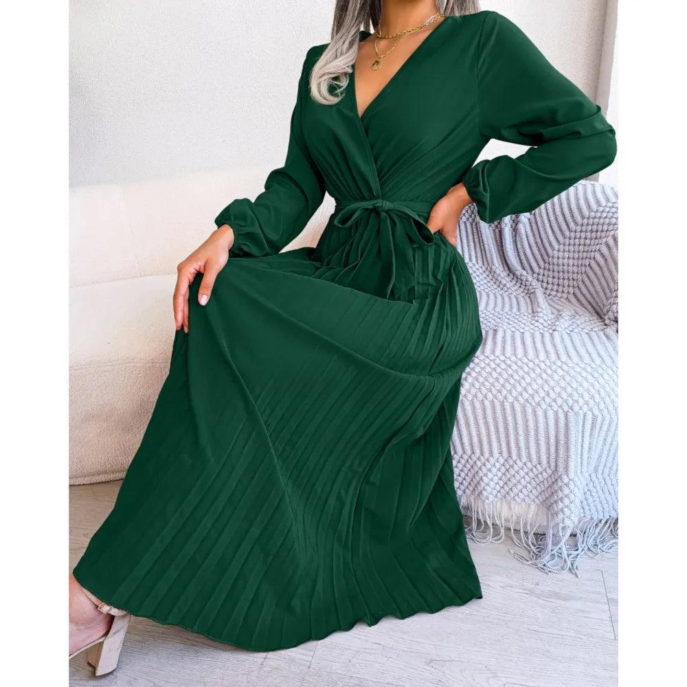 Big Swing Pleated Long Dress Roupas Feminina