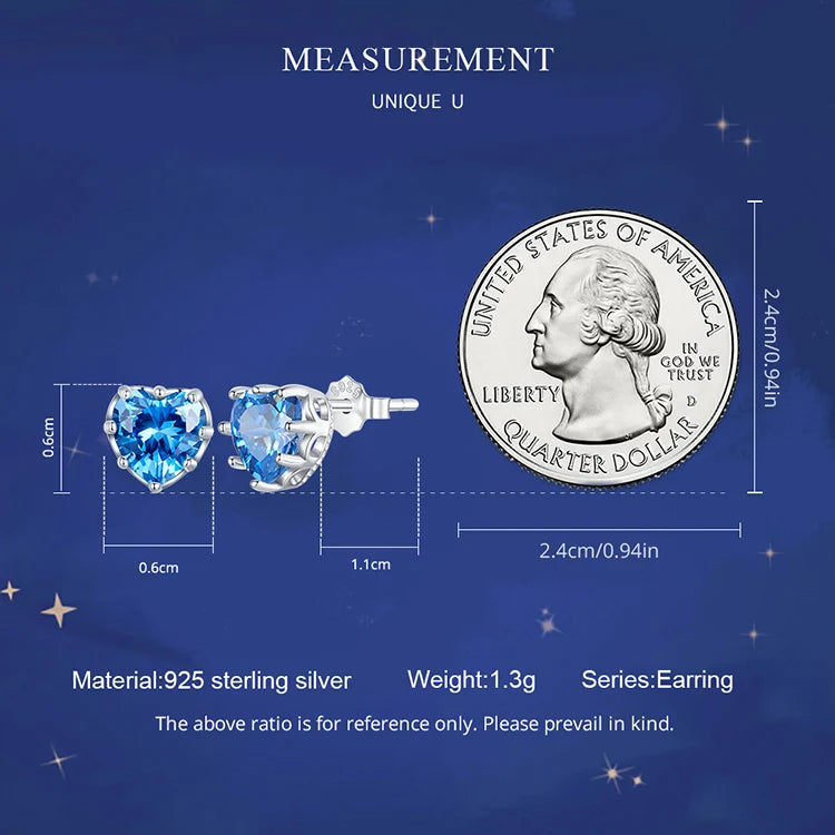 Stunning Heart-Shaped Blue Gemstone Stud Earrings