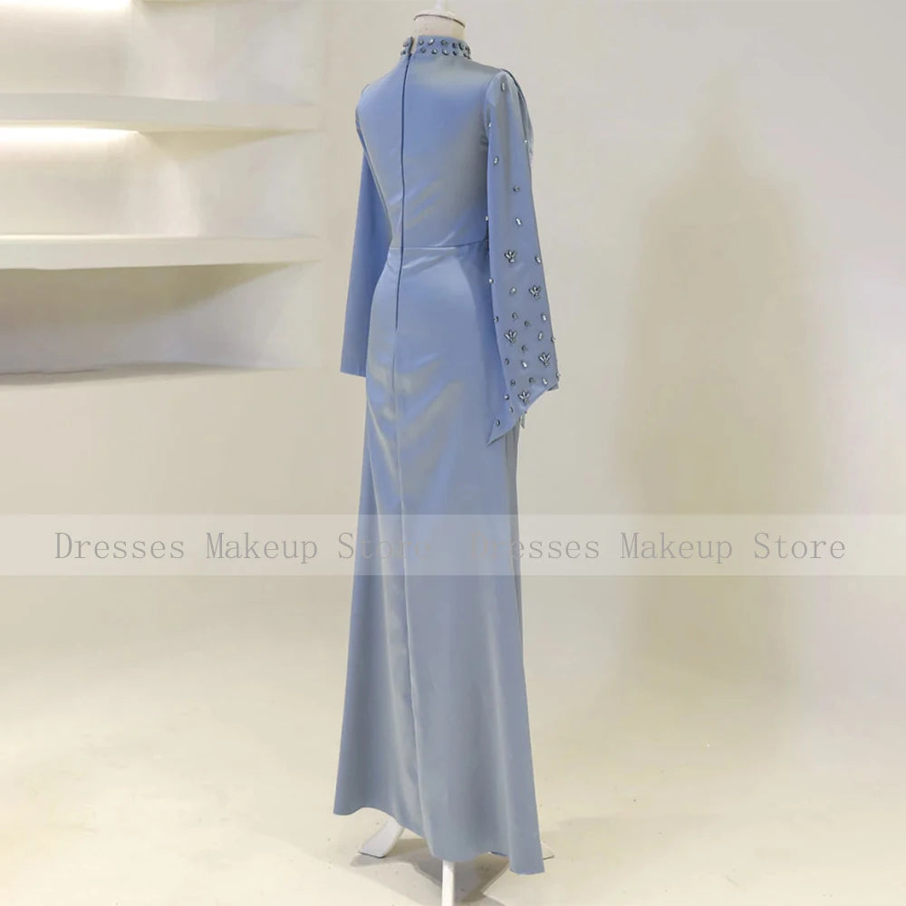 فستان سهرة أنيق بتصميم رائع باللون الأزرق الفاتح