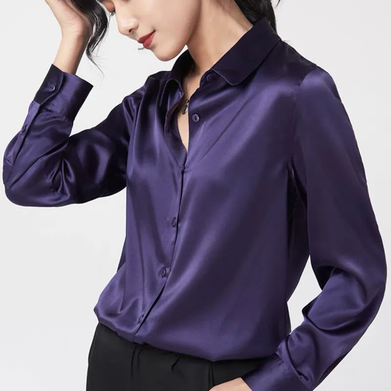 Elegant Satin Long Sleeve Blouses
