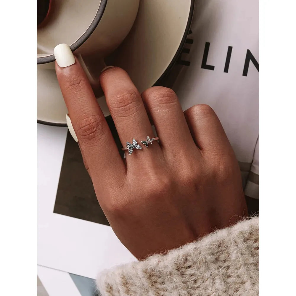 Dazzling CZ Butterfly Open Finger Ring