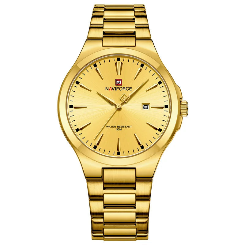 Men's Stainless Steel Watch with Blue Dial and Date Display