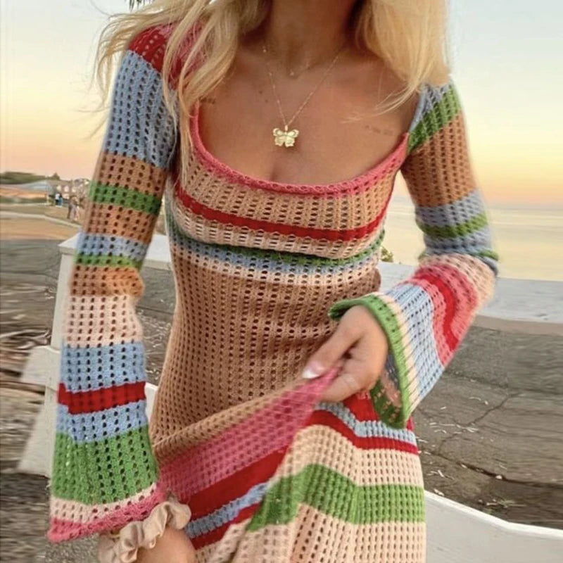 Beach Style Off Shoulder Crochet Maxi Dress