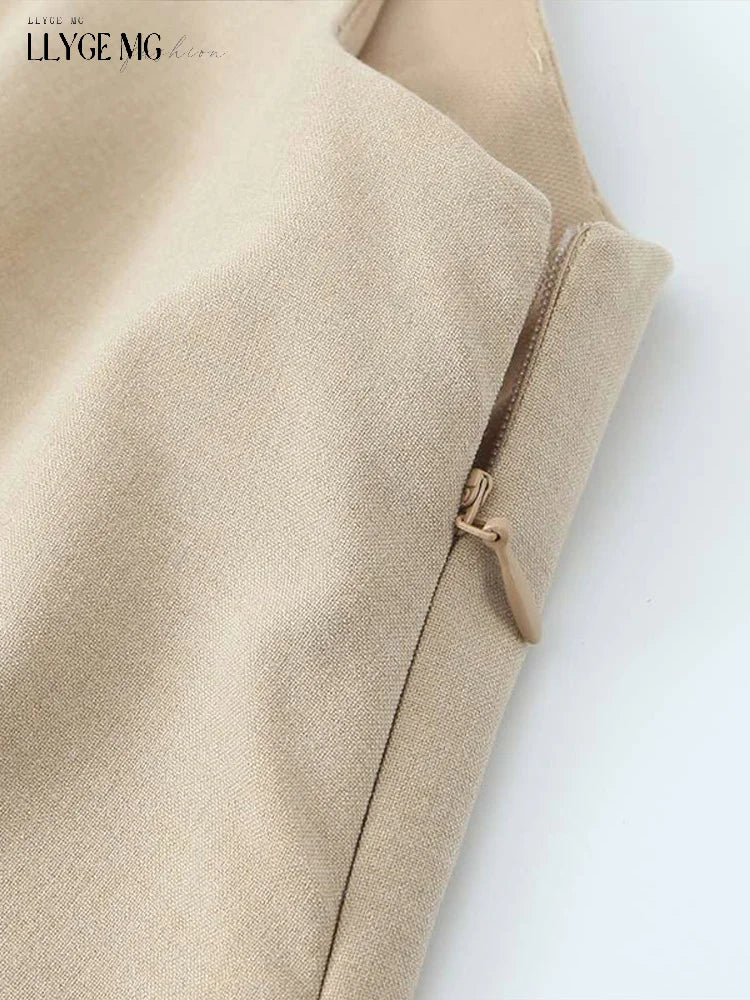 Chic Beige Vest Dress with Pleated Skirt