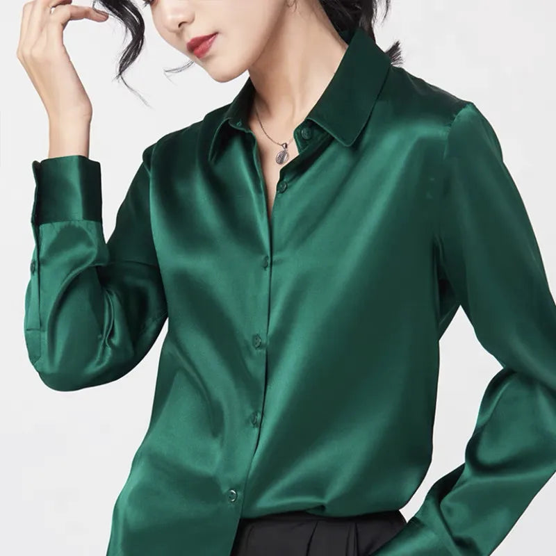 Elegant Satin Long Sleeve Blouses