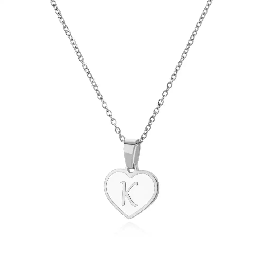 Initial Letter Enamel White Heart Necklaces