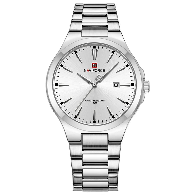 Men's Stainless Steel Watch with Blue Dial and Date Display