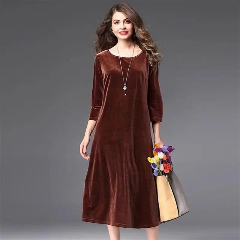 High Quality Winter Velvet Ladies Casual Dress