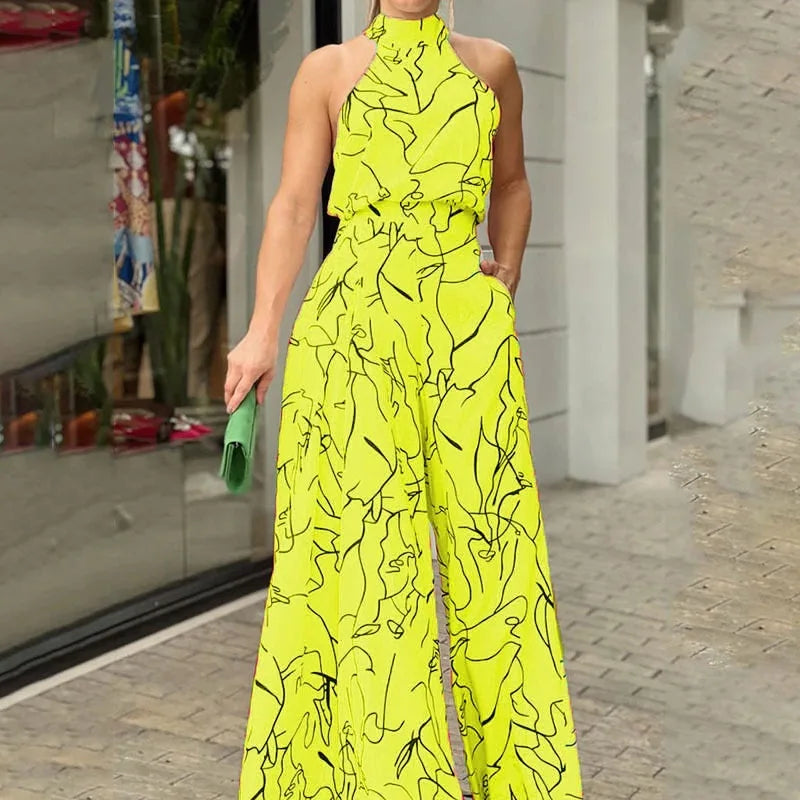 Elegant Abstract Jumpsuit Chic Streetwear Wide Leg