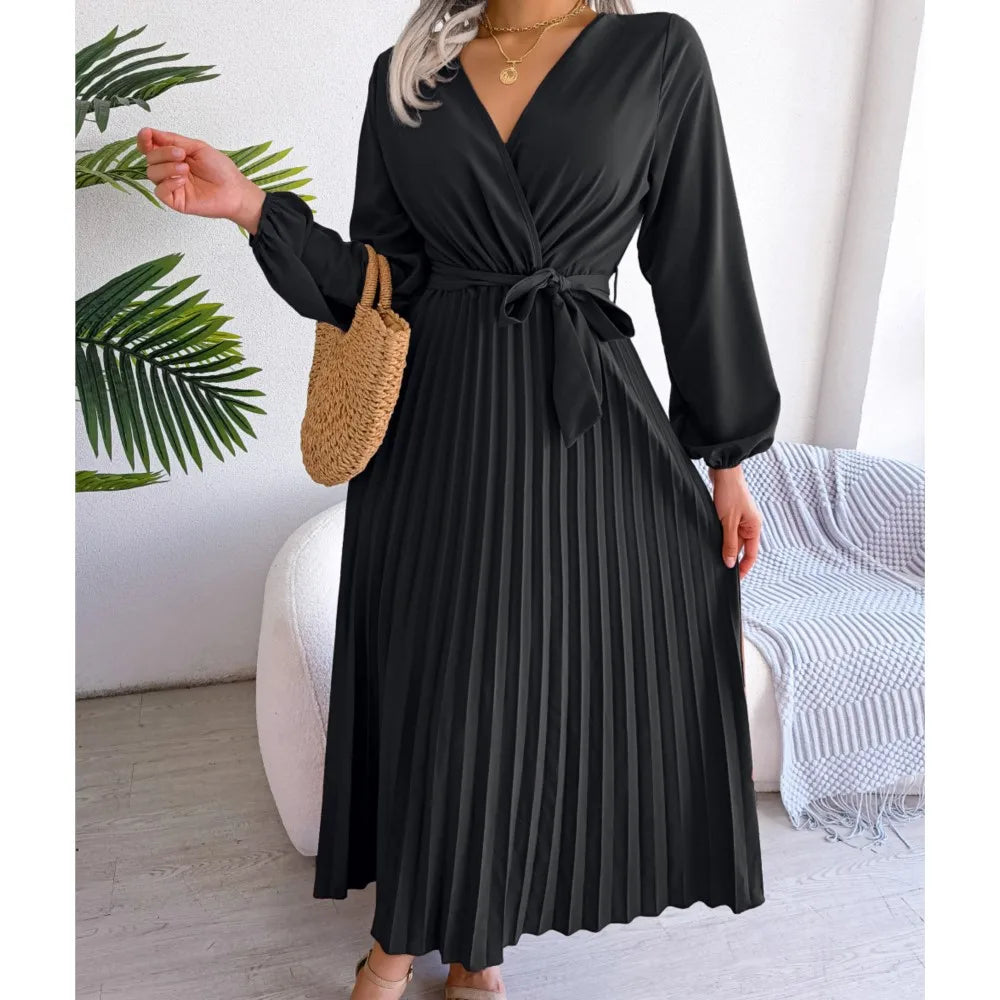 Big Swing Pleated Long Dress Roupas Feminina