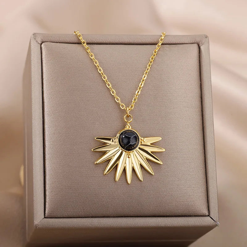 Vintage Resin Stone Sun Pendant Necklaces