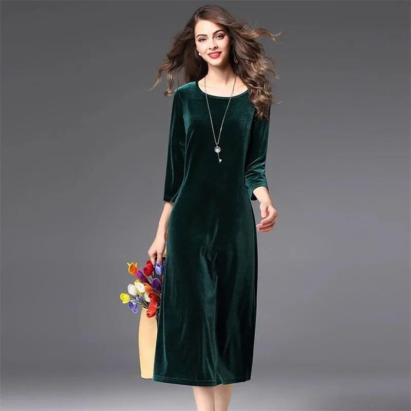 High Quality Winter Velvet Ladies Casual Dress