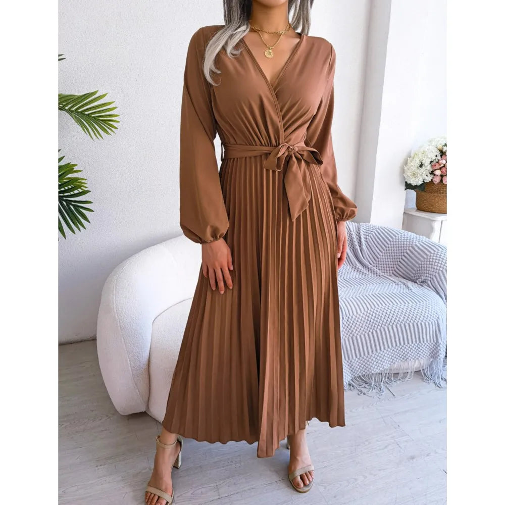 Big Swing Pleated Long Dress Roupas Feminina
