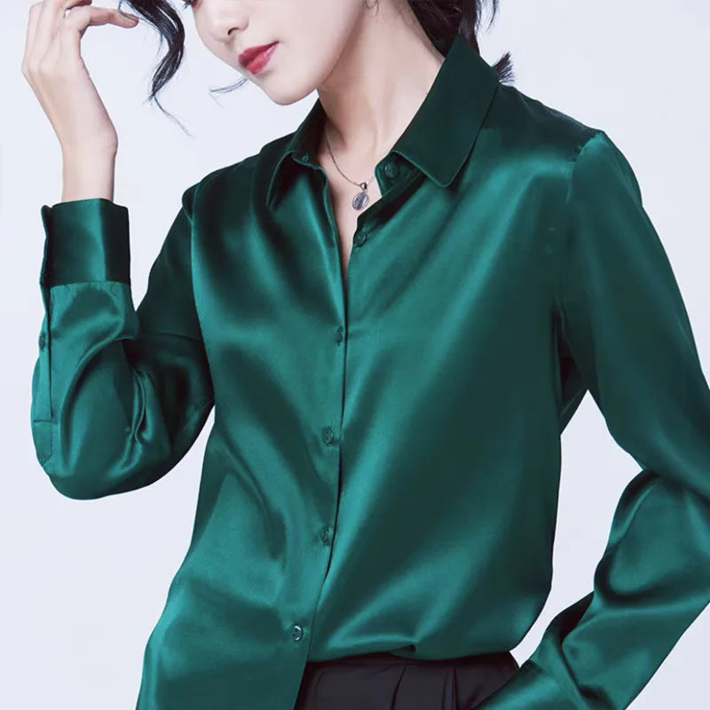 Elegant Satin Long Sleeve Blouses