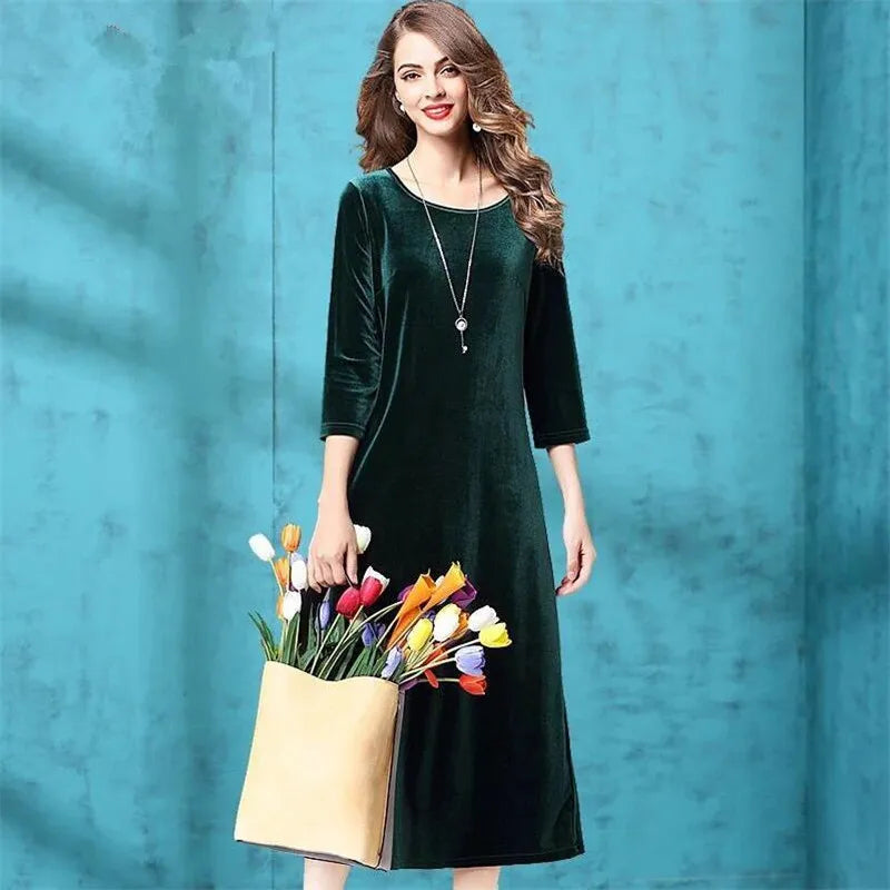 High Quality Winter Velvet Ladies Casual Dress