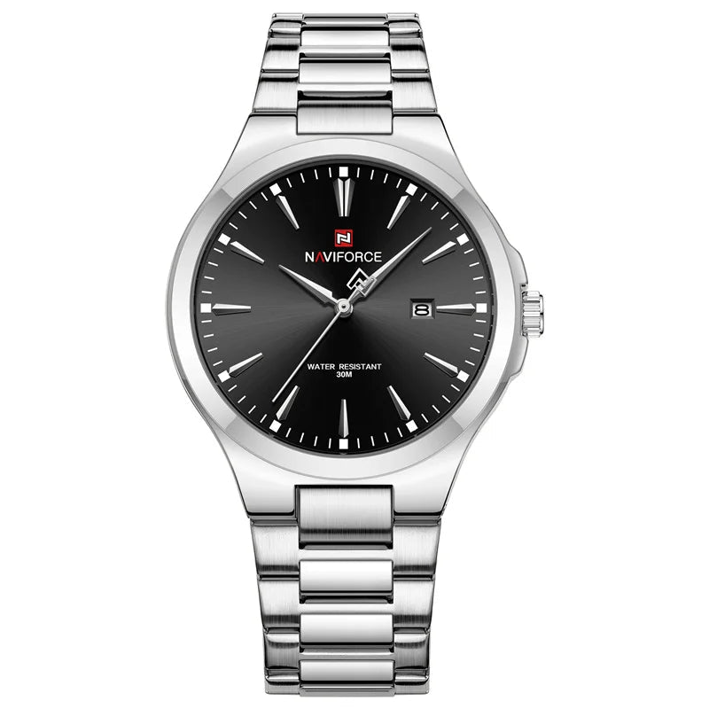 Men's Stainless Steel Watch with Blue Dial and Date Display