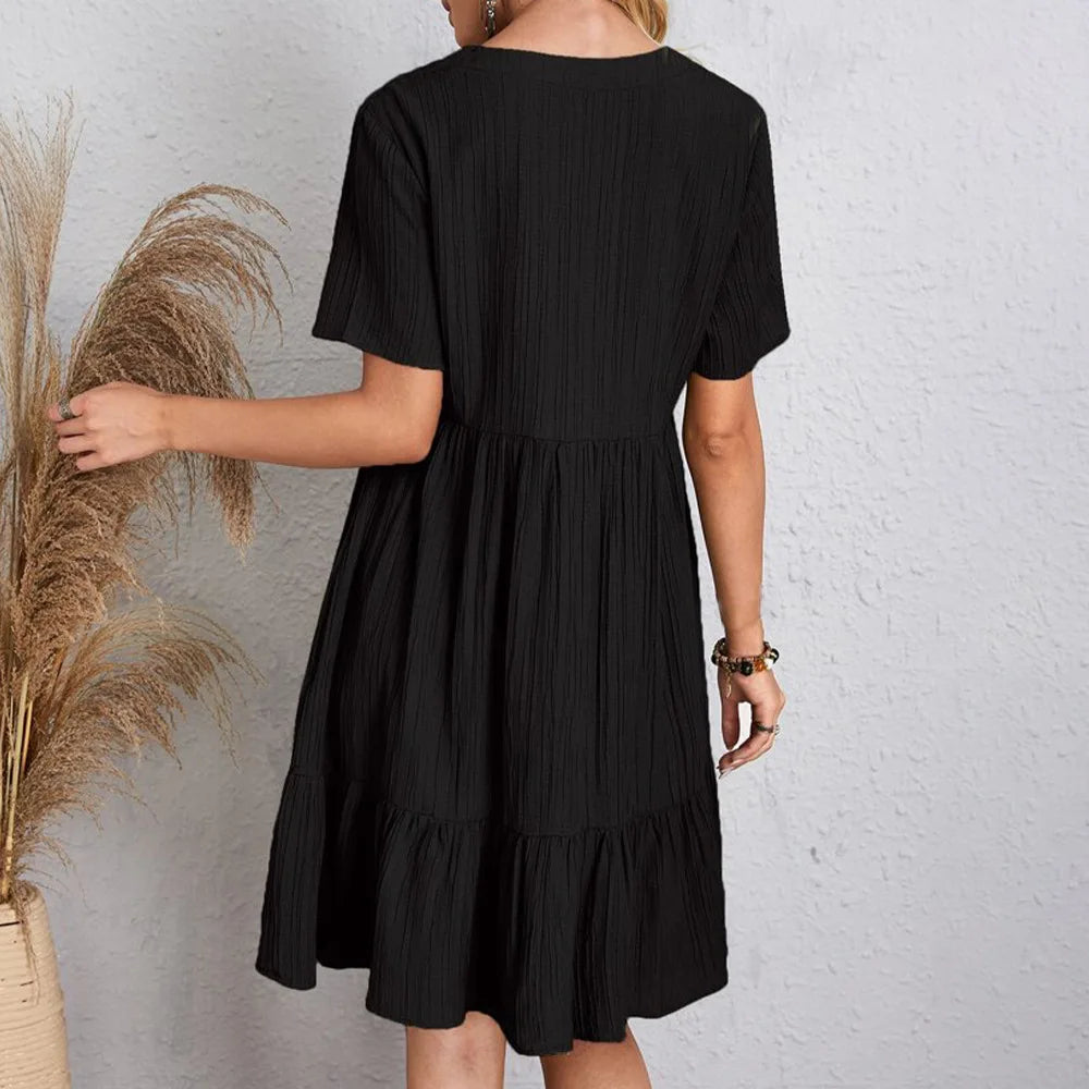 Casual V Neck Vintage Loose Vestidos
