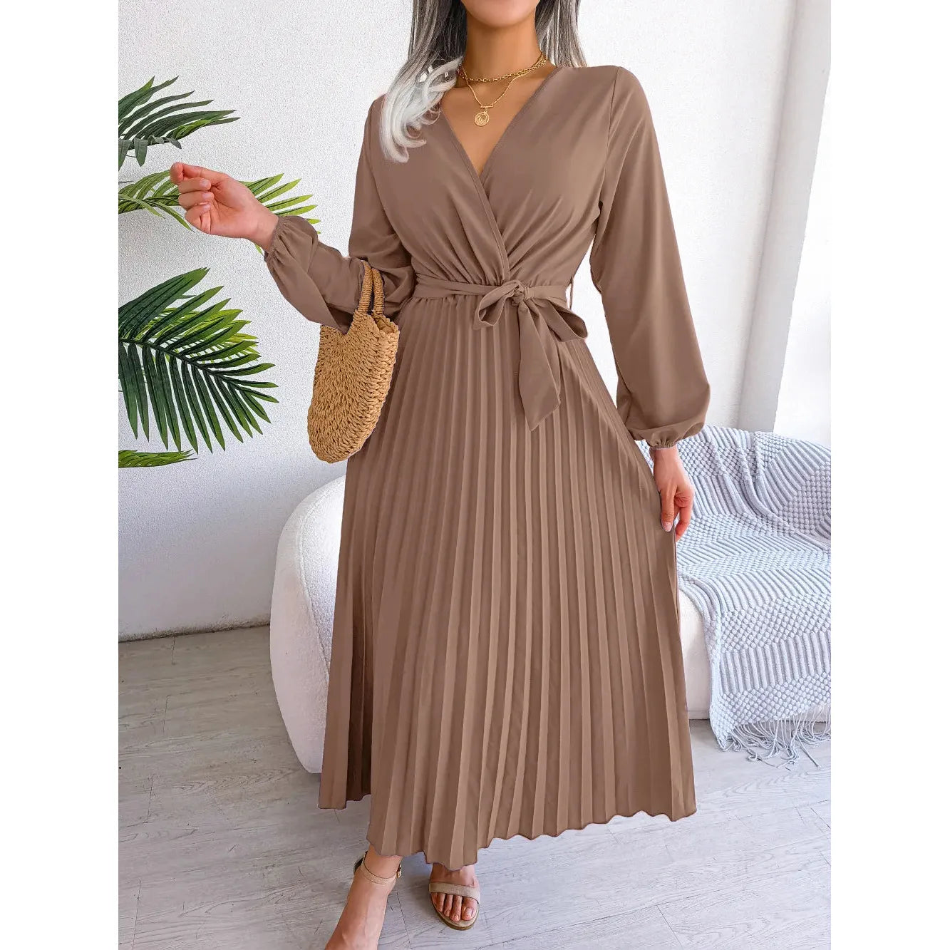 Big Swing Pleated Long Dress Roupas Feminina