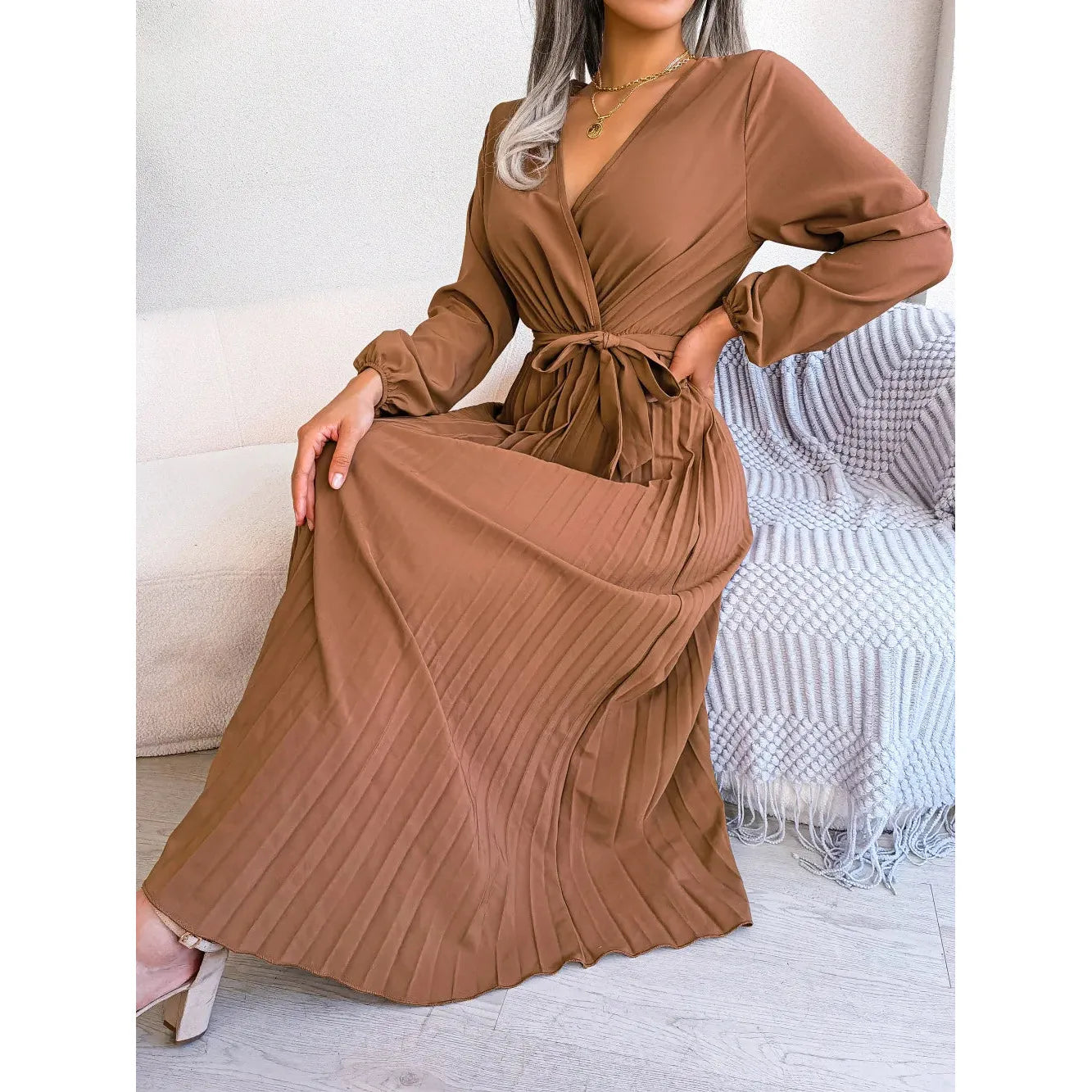 Big Swing Pleated Long Dress Roupas Feminina
