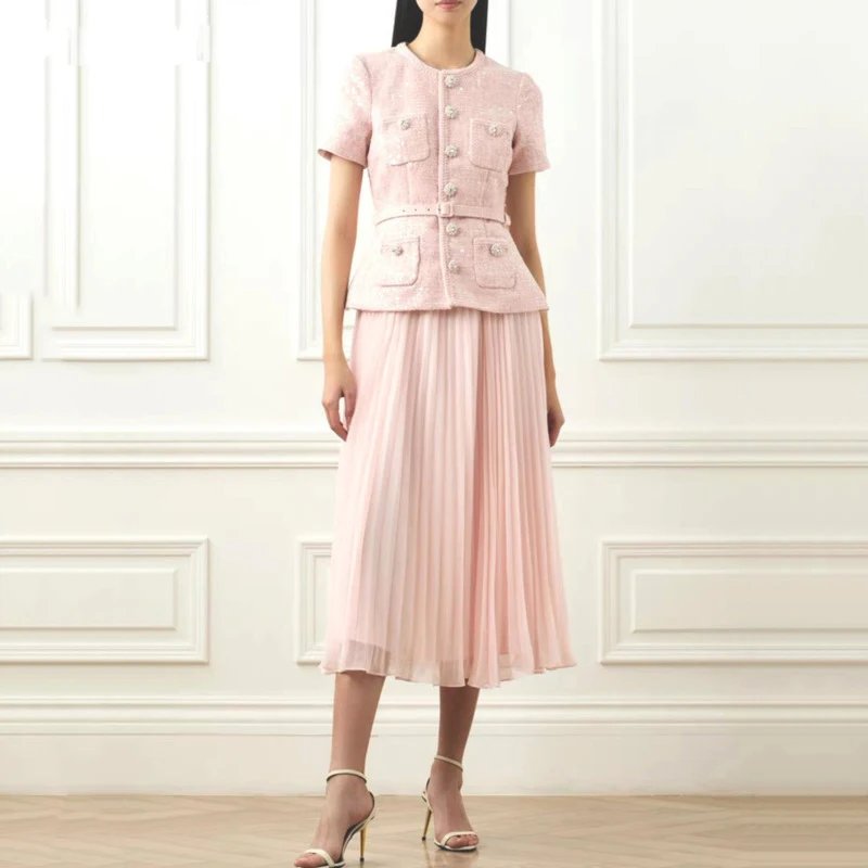 Elegant Pink Pleated Ensemble