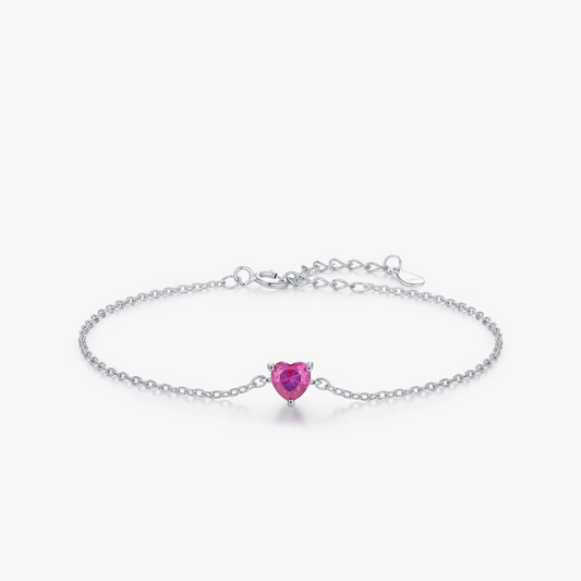 925 Sterling Silver Romantic Rose Red Heart  Bracelet