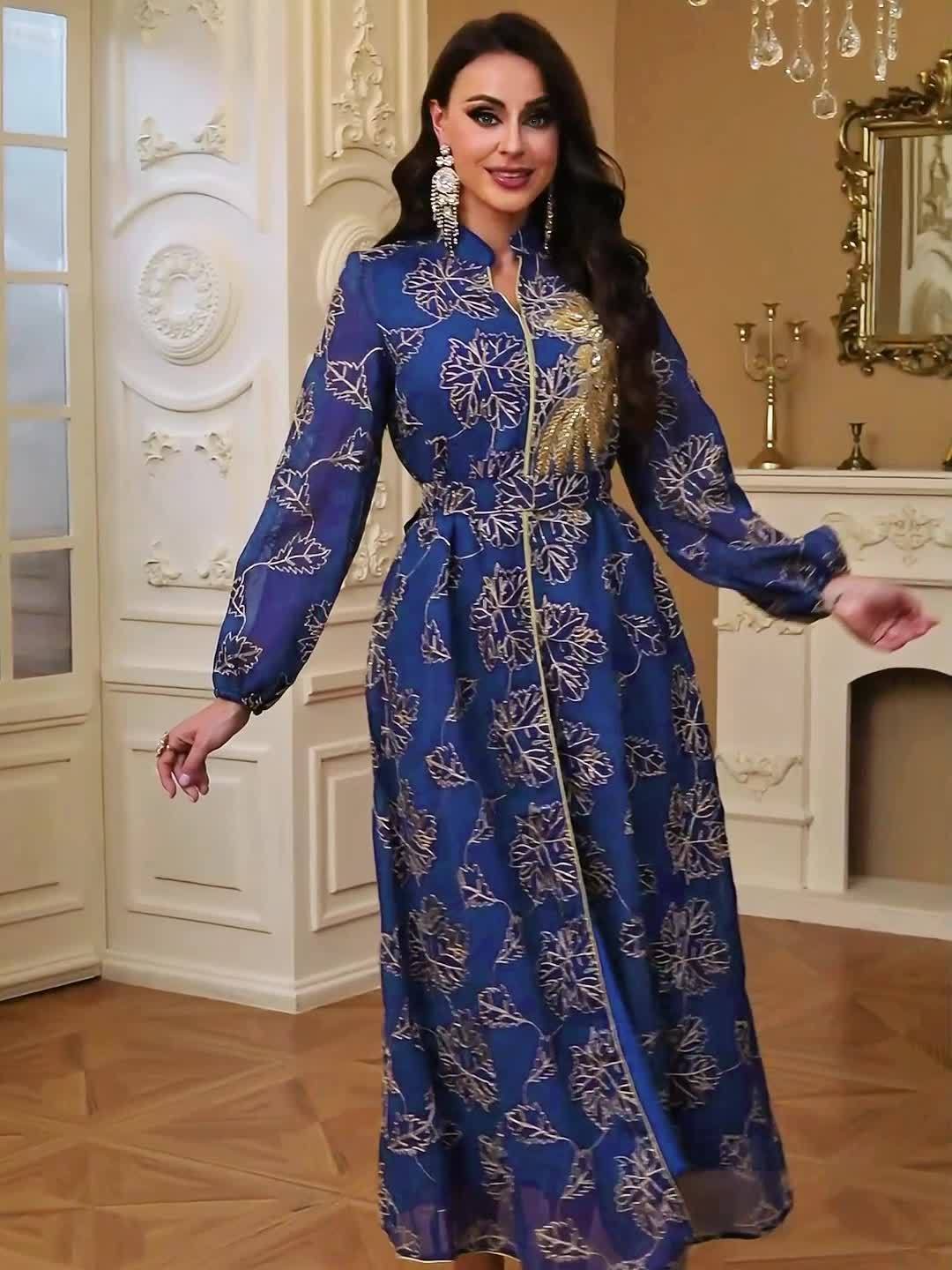 جلابية كحلي ملكية بتطريز ذهبي