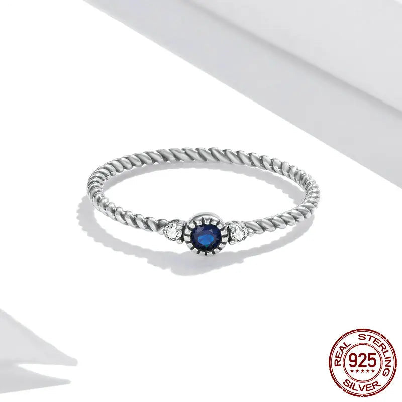 Stylish 925 Sterling Silver Rings Set with Blue Gemstones