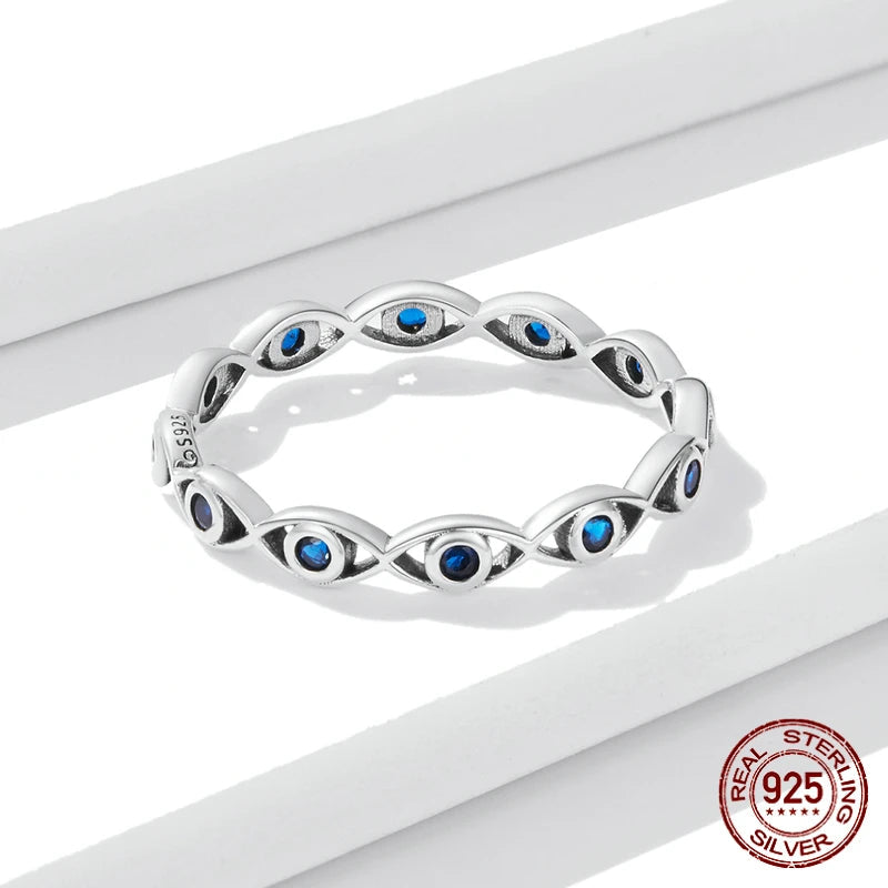 Stylish 925 Sterling Silver Rings Set with Blue Gemstones