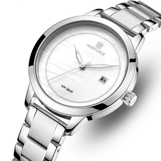 Silver Stainless Steel Watch with Mother-of-Pearl Dial