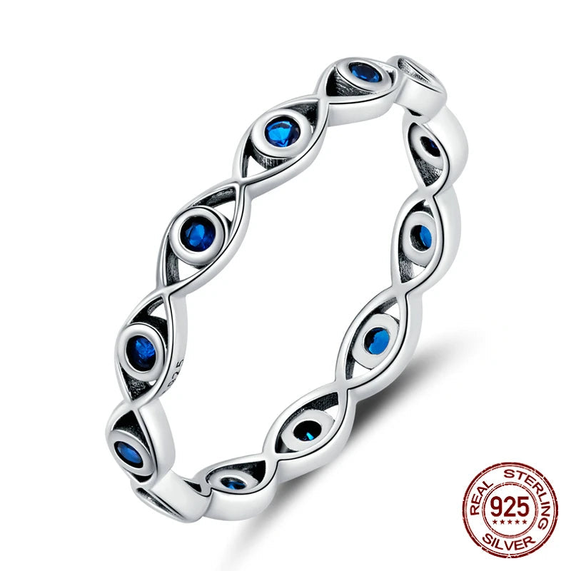 Stylish 925 Sterling Silver Rings Set with Blue Gemstones