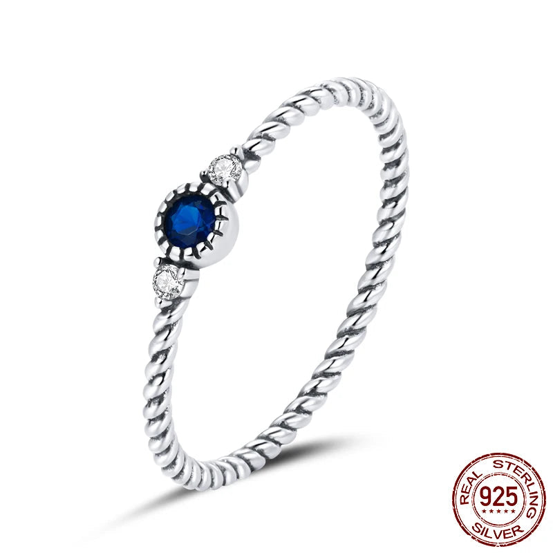 Stylish 925 Sterling Silver Rings Set with Blue Gemstones