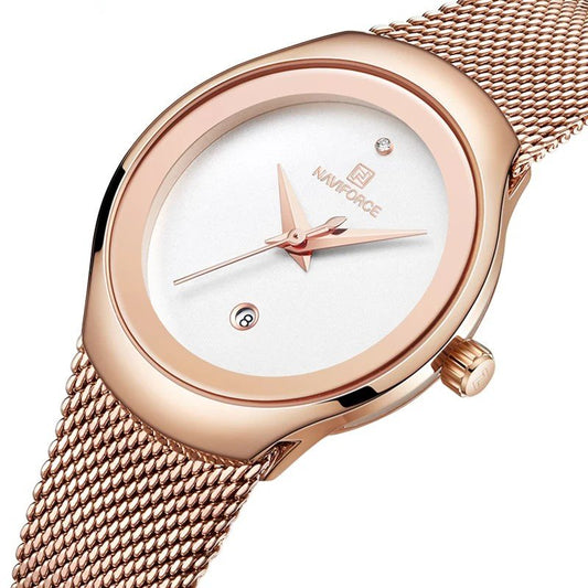 Chic Rose Gold Mesh Watch for Women with Minimalist Design