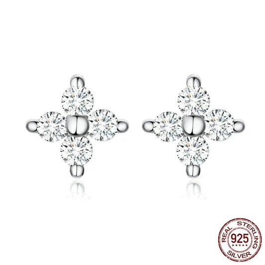 Elegant Sterling Silver Cross Stud Earrings with Sparkling Stones