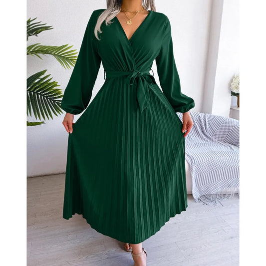 Big Swing Pleated Long Dress Roupas Feminina