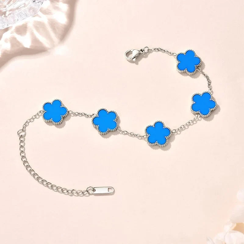 Lucky Clover Women's Hand Bracelets Double Sided Flowers