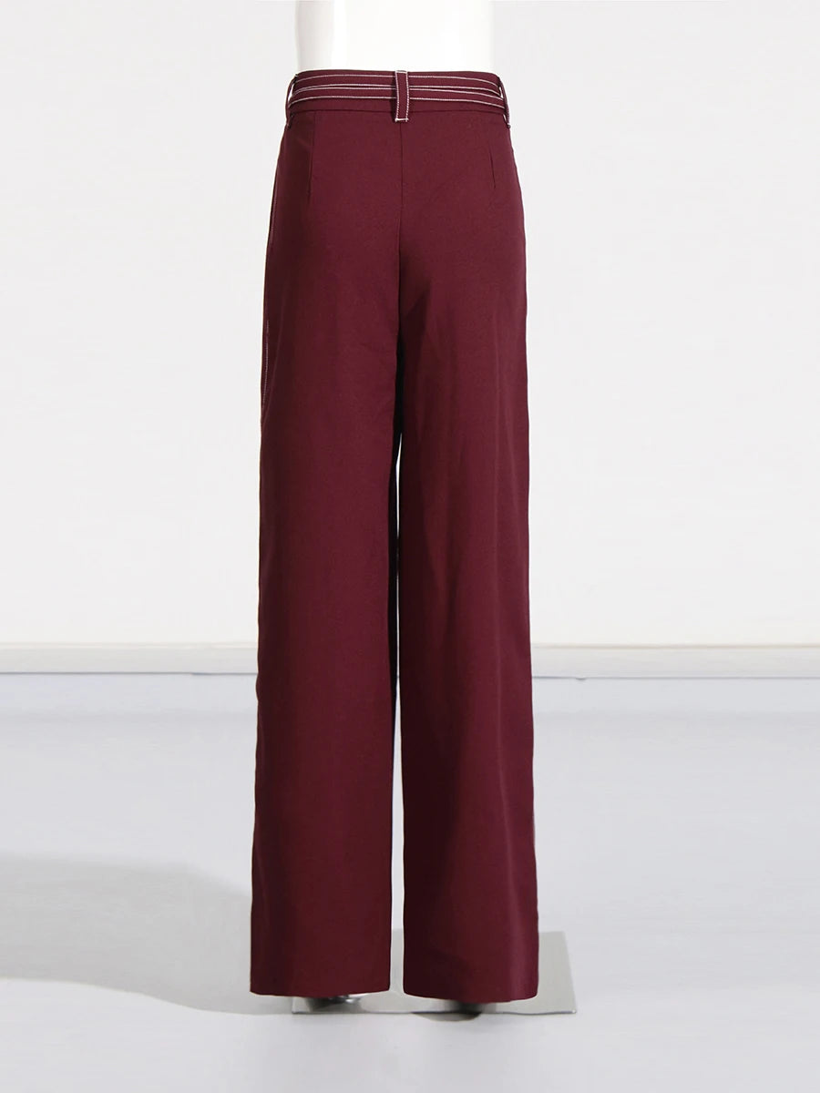 Chic Burgundy Statement Jacket & Wide-Leg Trouser Ensemble