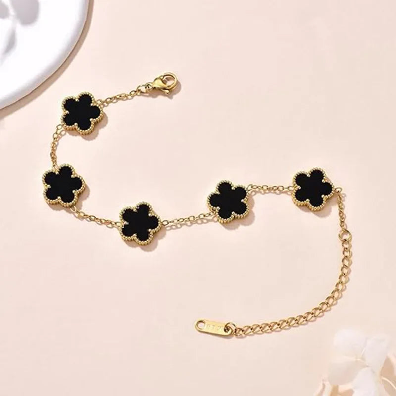 Lucky Clover Women's Hand Bracelets Double Sided Flowers