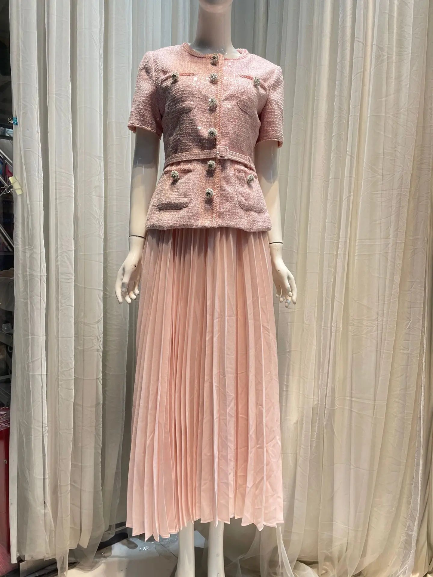 Elegant Pink Pleated Ensemble