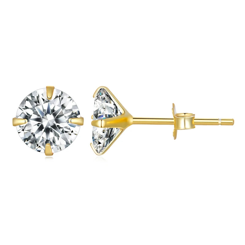 CZ Stud Earrings 925 Sterling Silver Platinum Plated Round Cubic