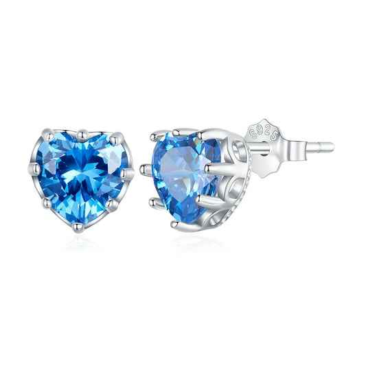 Stunning Heart-Shaped Blue Gemstone Stud Earrings