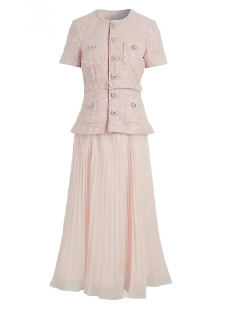 Elegant Pink Pleated Ensemble